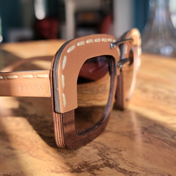 Vintage Prada Sunglasses with leather accent Y2K - Picture 4 of 8